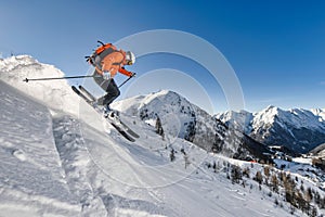 Off-piste skier near a ski area