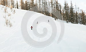 Off piste skiers near Sauze D`Oulx piedmont Italy