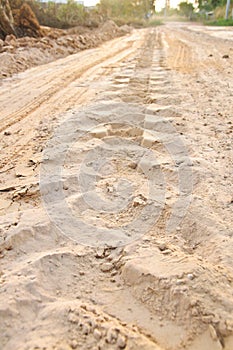 Off road 4X4 wheel tracks on country desert beach road sand motoring