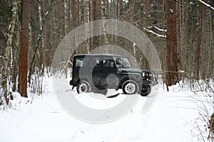 Off-road Action in the forest, 4x4, snow and vehicle