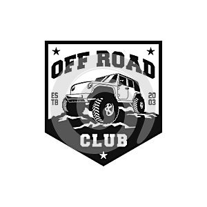 Off road adventure club car logo badge  design. 4x4 vehicle illustration for extreme expedition community show identity