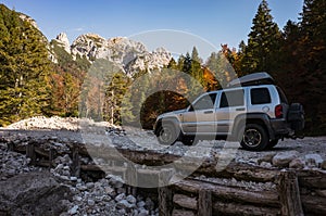 Off road adventure on dangerous mountain road