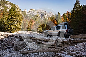 Off road adventure on dangerous mountain road