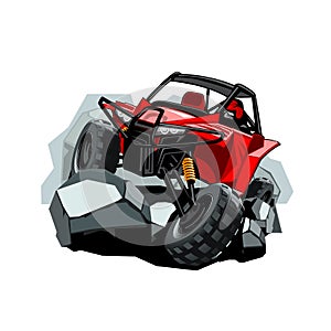 Off-Road ATV Buggy, rides in the mountains on the rocks.