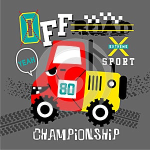 Off road car character funny cartoon