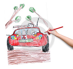 Off road car. child drawing.