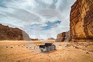 Off road car in dry desert