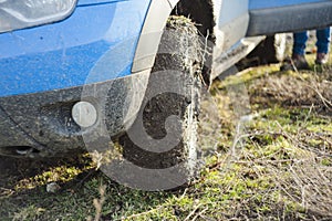 Off road car full of dirt and mud