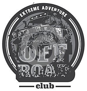 Off-road car logo, mud terrain suv, expedition offroader. photo