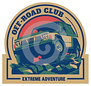 Off-road car logo, safari suv, expedition offroader.