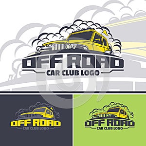 Off-road car logo template in three versions. Two colors artwork