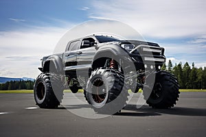 Off-road car muscle truck with huge giant wheels. Generative AI