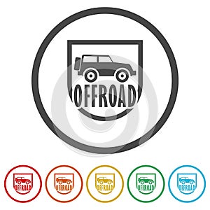 Off road car suv ring icon, color set