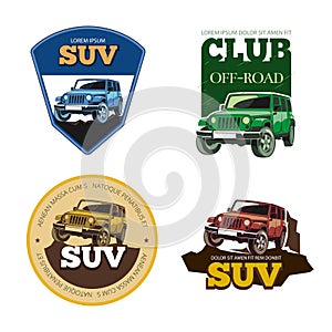 Off-road car vector emblems, labels and logos