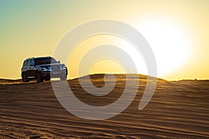 Off road desert safari on sunset Dubai  UAE