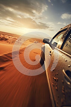 Off-road driving fast in the desert bashing sand dunes