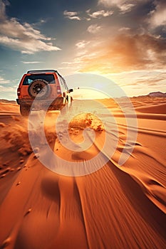 Off-road driving fast in the desert bashing sand dunes