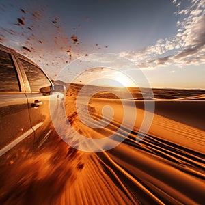 Off-road driving fast in the desert bashing sand dunes