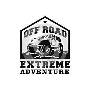 Off road extreme adventure car logo badge  design. 4x4 vehicle illustration for expedition community club identity