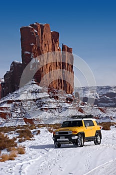 Off Road Four Wheel Drive Touring in Mountain Snow