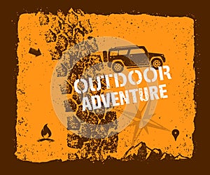 Off Road Outdoor Adventure Vector Illustration Rough Concept On Grunge Background
