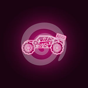 Off road racing car neon icon. Elements of bigfoot car set. Simple icon for websites, web design, mobile app, info graphics