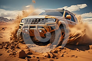 Off-road rally in the desert in a four-wheel drive SUV, AI Generated