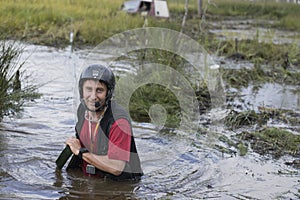 Off road sport, cars overcome the swamp