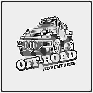 Off-road suv car emblem. Safari label.