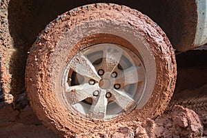 Off-road tires, Dirty offroad car, SUV covered with mud on count