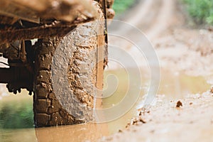 Off-road tires, Dirty offroad car, SUV covered with mud on count