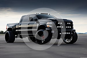 Off-road truck with oversized rims with aggressive appearance. Generative AI