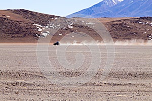 Off road vehicle on Bolivian andean plateau