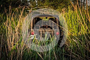 Off-Road Vehicle Deep in Tall Grass