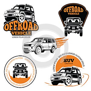 Off-road vehicle labels or logos set isolated on white background