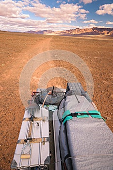 Off- road vehicle oldtimer driving off road in Morocco