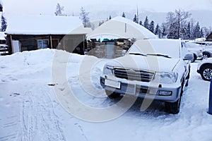 An off-road vehicle in the snow