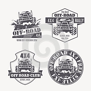 Off-road vehicle vector emblems, labels and logos photo