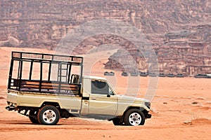 Off road vehicle in Wadi Rum desert