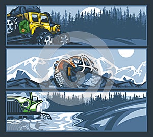 Off-road vehicles in difficult situations, banner collection