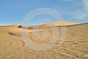 Off road vehicle tracks in sand at Imperial Sand Dunes, California, USA