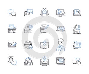 Off-site labor line icons collection. Freelancing, Digital nomadism, Remote work, Telecommuting, Virtual work