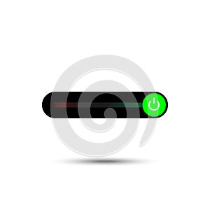 On Off switch slider style power buttons with blsck button background  The On buttons are enclosed in green and white circle with