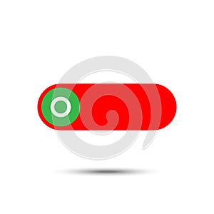 On Off switch slider style power buttons with RED button background  The On buttons are enclosed in green and white circle with