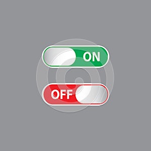 On and Off switch toggle switch button set. Vector illustration isolated on grey background.