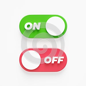 On and Off Toggle switch button Symbol in 3D rendering isolated on white background