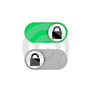 On and Off toggle switch buttons - lock and unlock icon - padlock