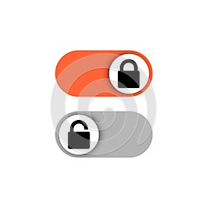 On and Off toggle switch buttons - lock and unlock icon - padlock