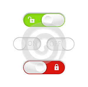 On and Off toggle switch buttons. Material design switch buttons set. Vector
