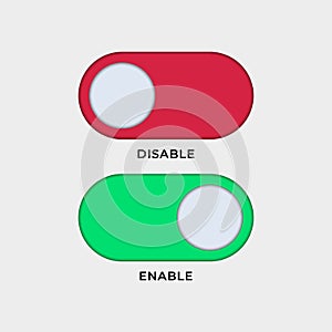 On and Off toggle switch buttons. Material design switch buttons set. Vector illustration